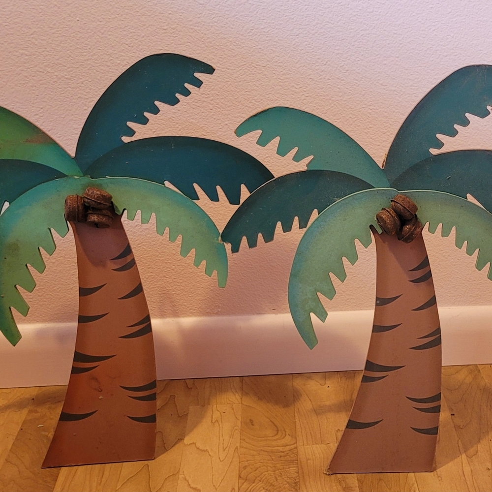 Pair Of Vintage 18" Standing Palm Trees wCoconut Bells. Free Standing or Hang Up